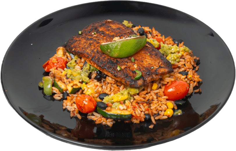 SALMON GUAYABA ROASTED EN CAMA DE MAMPOSTEADO VEGGIES