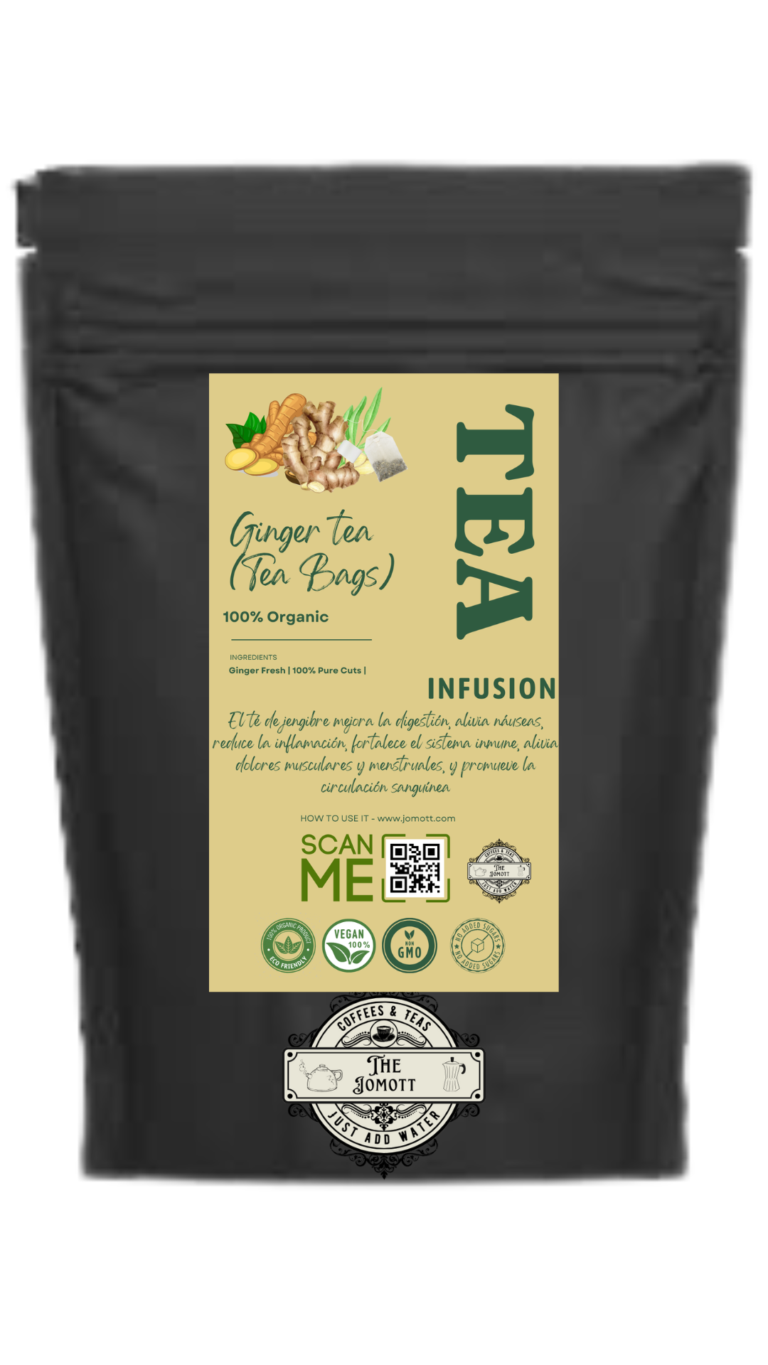 PURE ORGANIC GINGER TEA BAGS (PACK 12-24-32-40)